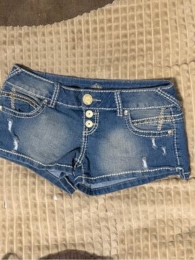 Almost Famous Blue Distressed Denim Short Shorts